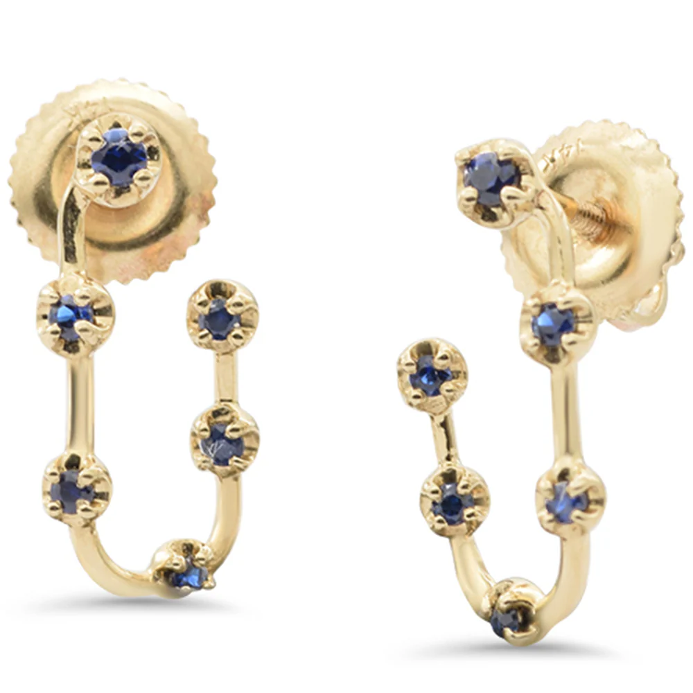 .17ct G SI 14K Yellow Gold Blue Sapphire Gemstone J Hoop Earrings