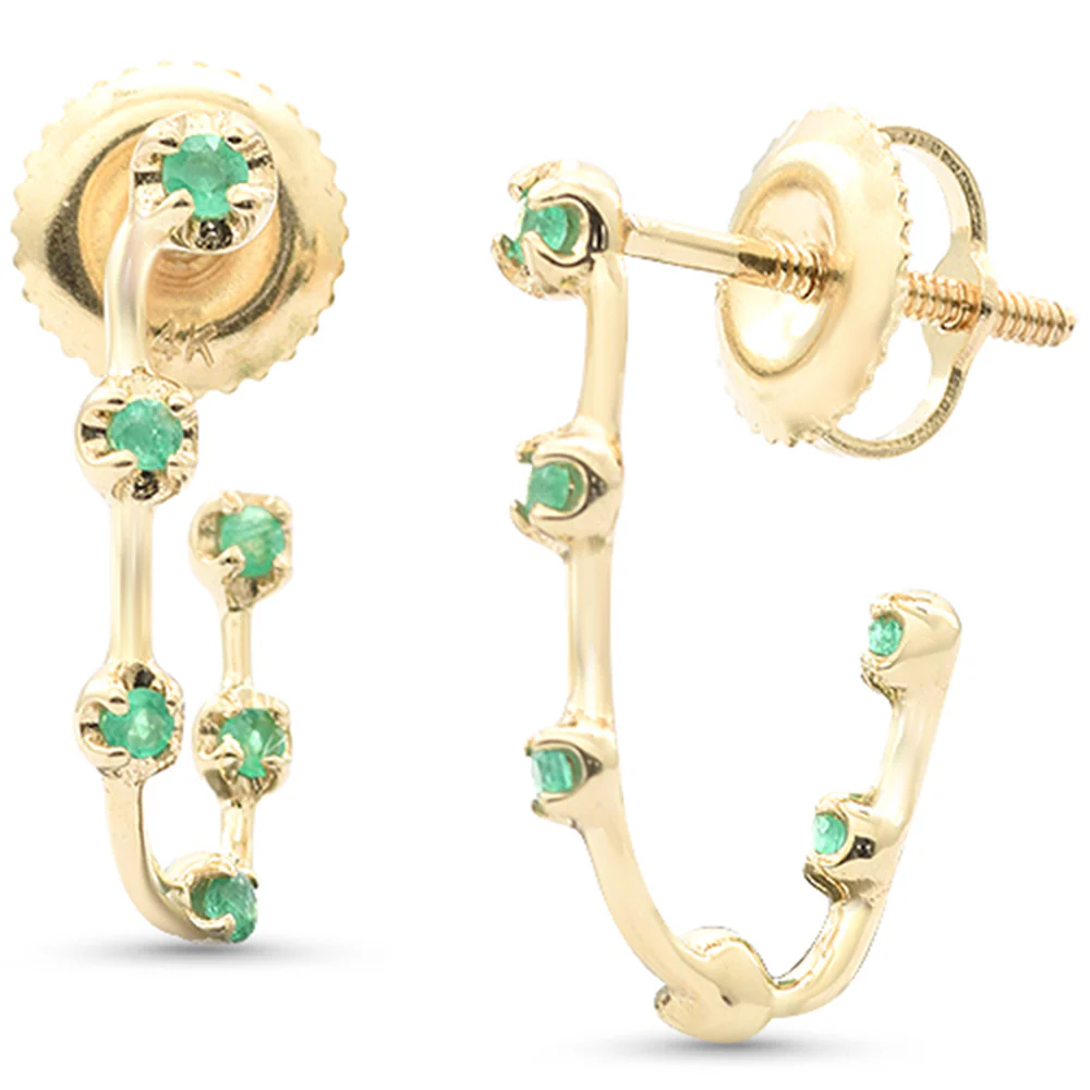 .11ct G SI 14K Yellow Gold Emerald Gemstone J Hoop Earrings
