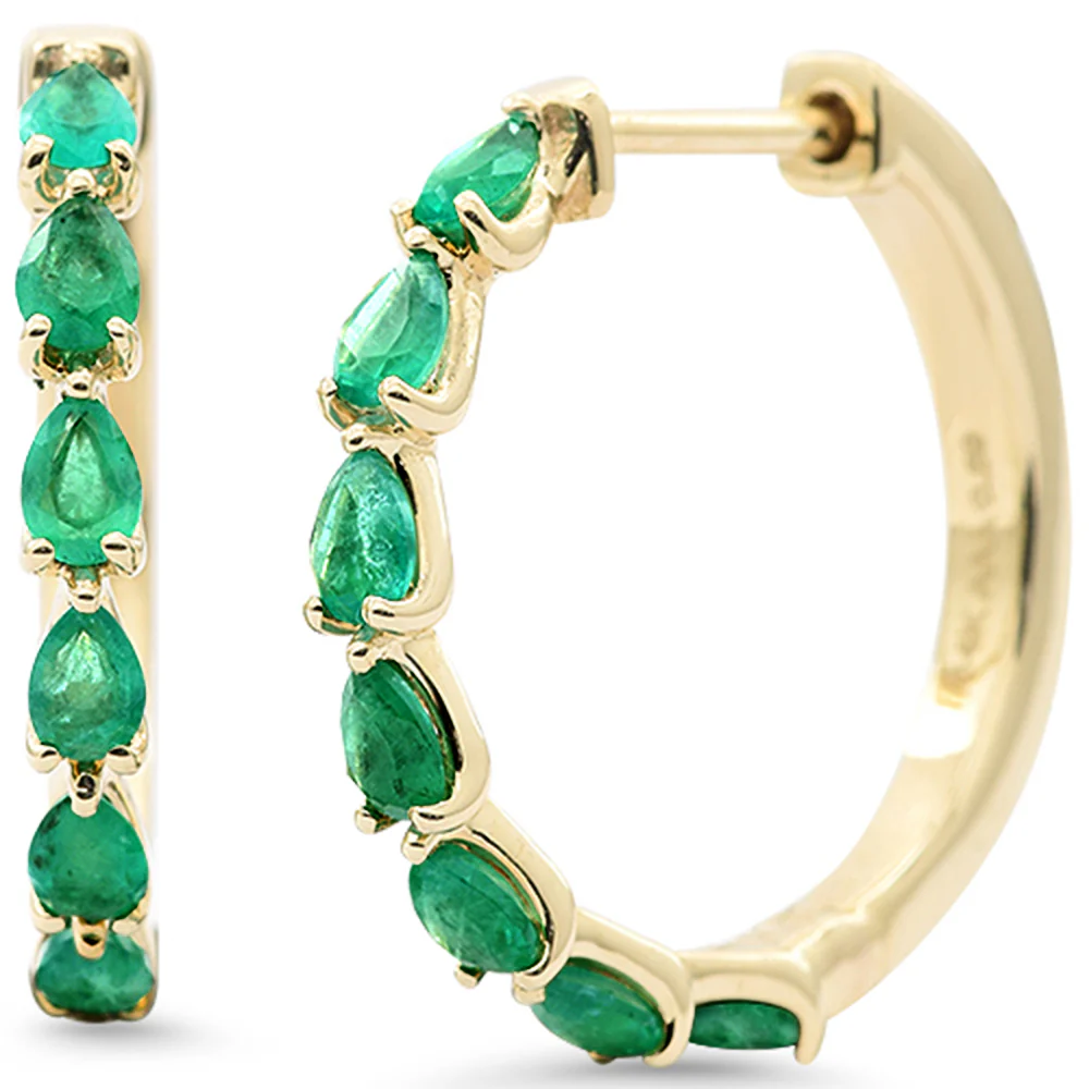 <span style="color:purple">SPECIAL!</span> 1.26ct G SI 14K Yellow Gold Pear Shape Emerald Gemstone Hoop Earrings