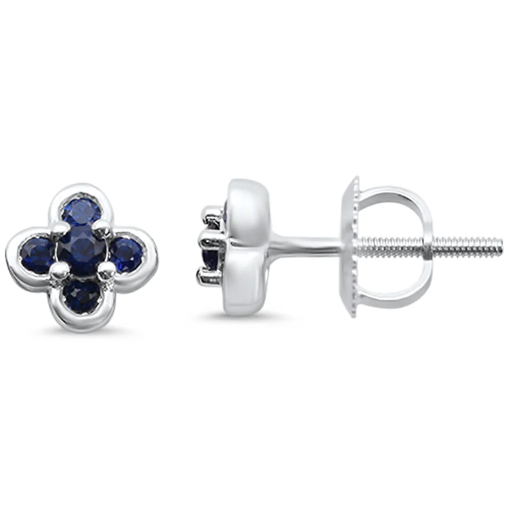 .31ct G SI 14K White Gold Blue Sapphire Clover Gemstone Earrings