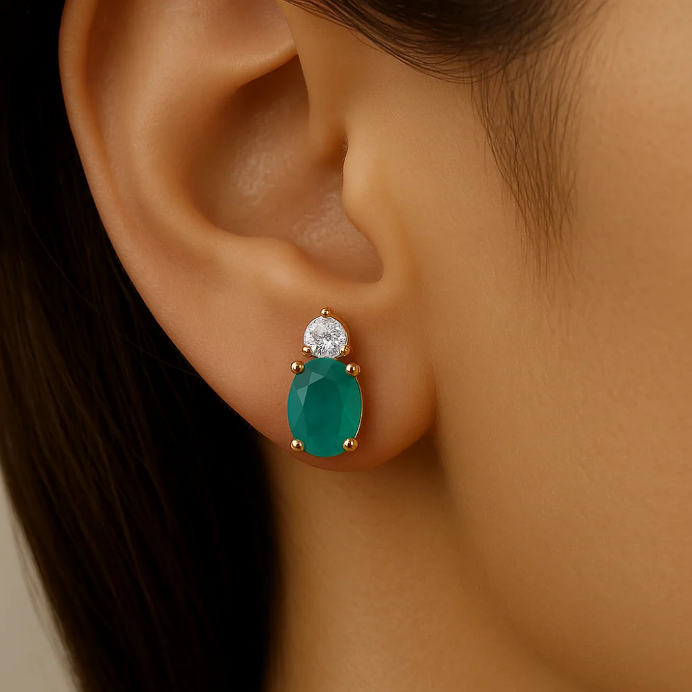 <span style="color:purple">SPECIAL!</span> 1.04ct G SI 14K Yellow Gold Diamond & Emerald Gemstone Earrings - Image 2