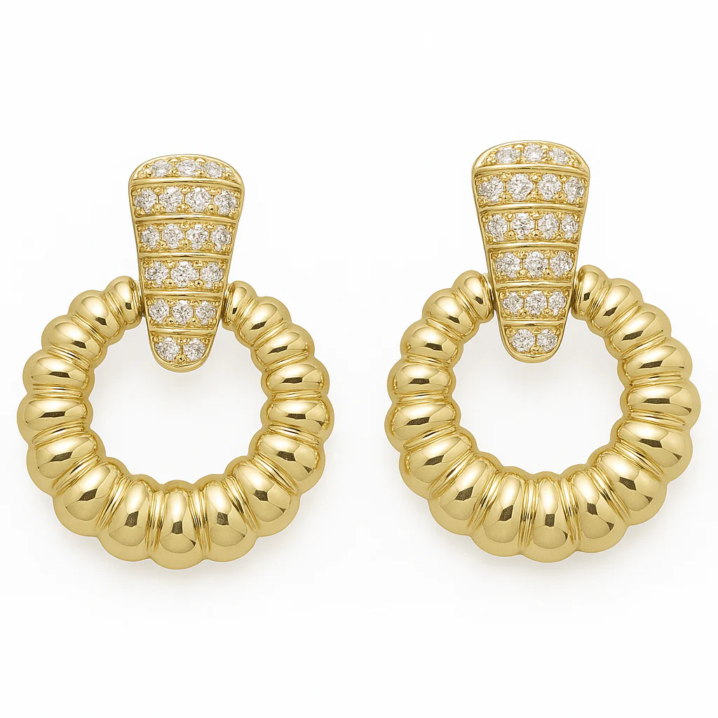 <span style="color:purple">SPECIAL!</span> .21ct G SI 14K Yellow Gold Diamond Fashion Scalloped Hoop Earrings