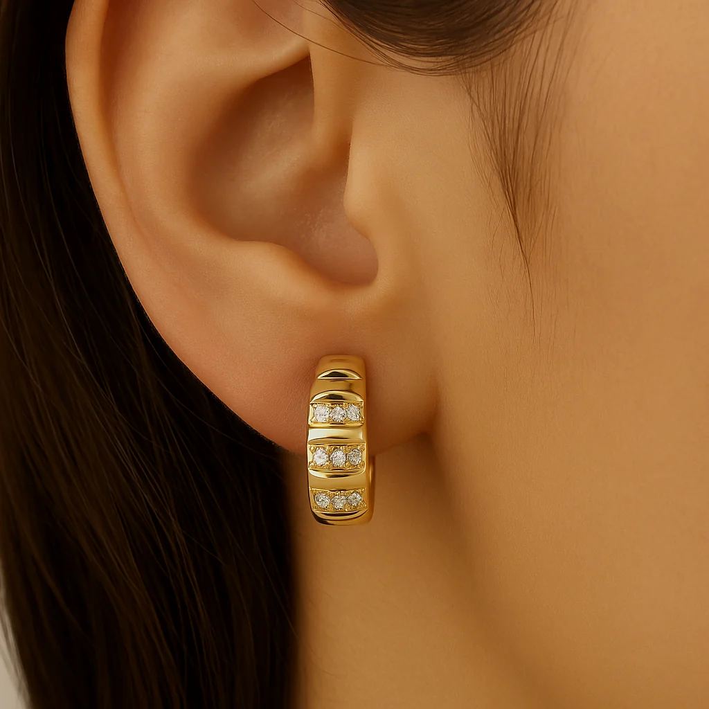 <span style="color:purple">SPECIAL!</span> .10ct G SI 14K Yellow Gold Gold Chunky Hoop Diamond Earrings - Image 2