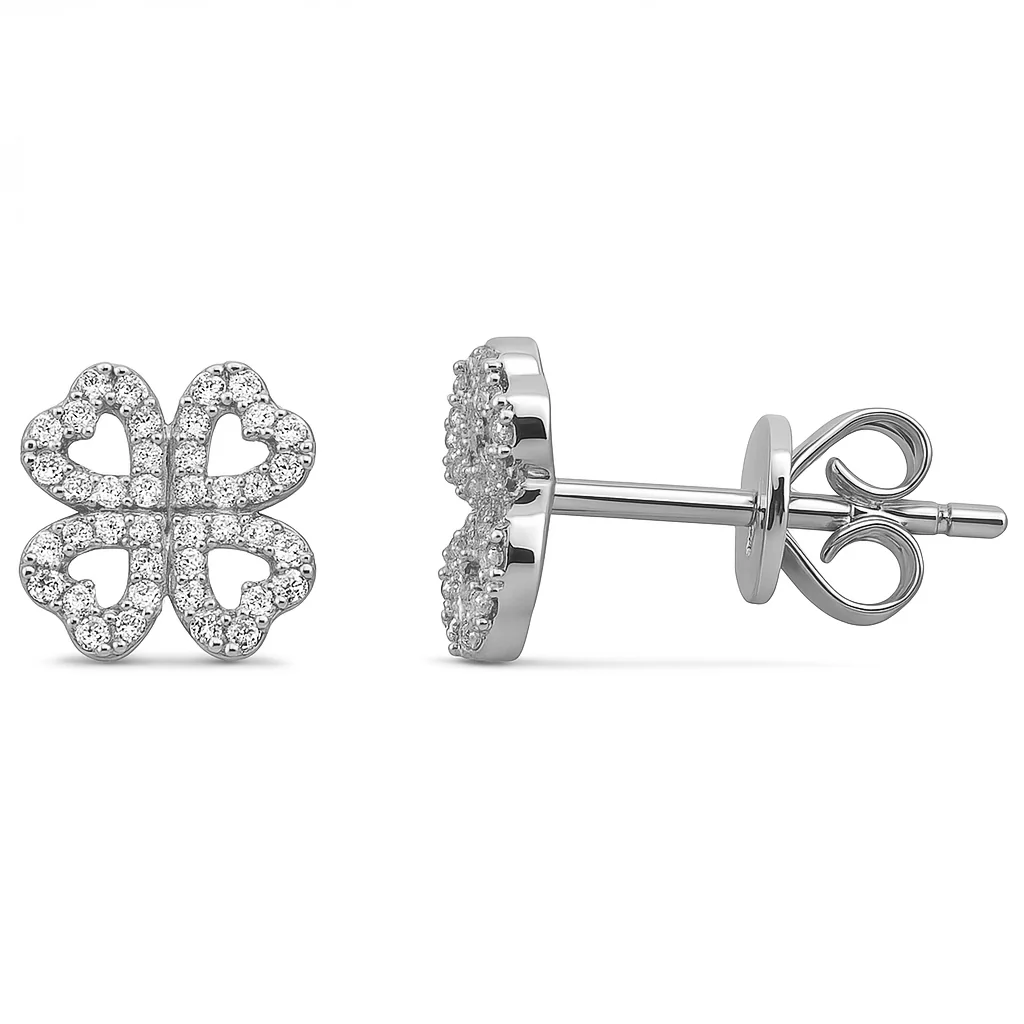 <span style="color:purple">SPECIAL!</span> .18ct G SI 14K White Gold Heart Clover Diamond Earrings