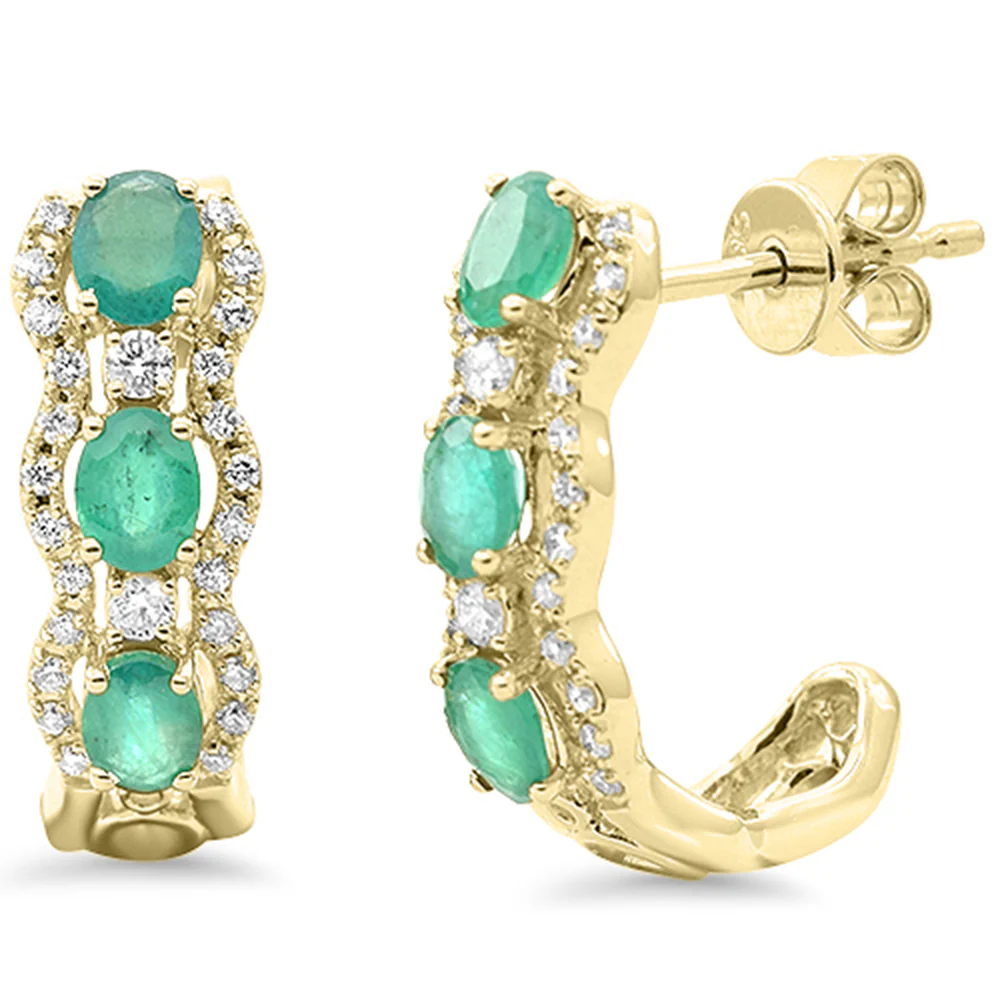 <span style="color:purple">SPECIAL!</span> 1.28ct G SI 14K Yellow Gold Diamond & Emerald Gemstone J Hoop Earrings