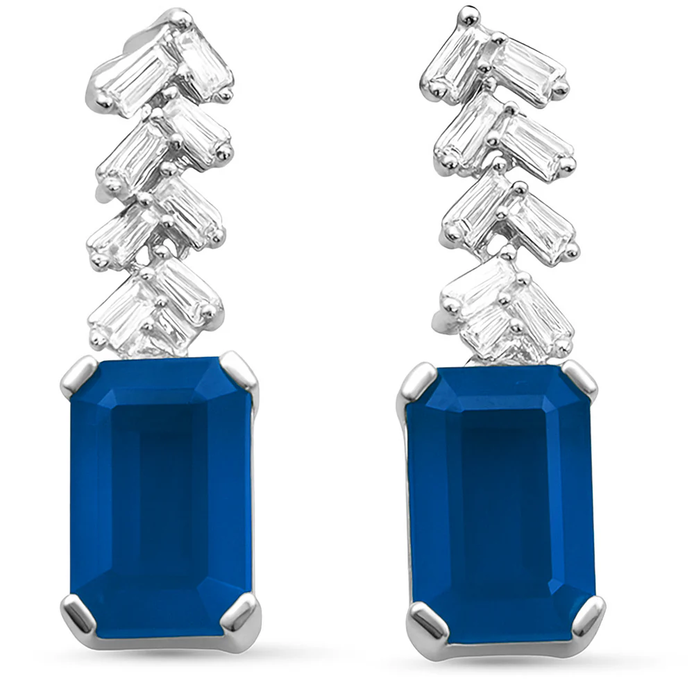 <span style="color:purple">SPECIAL!</span> 1.19ct G SI 14K White Gold Diamond & Blue Sapphire Gemstone Earrings