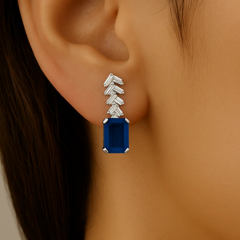 <span style="color:purple">SPECIAL!</span> 1.19ct G SI 14K White Gold Diamond & Blue Sapphire Gemstone Earrings - Image 2