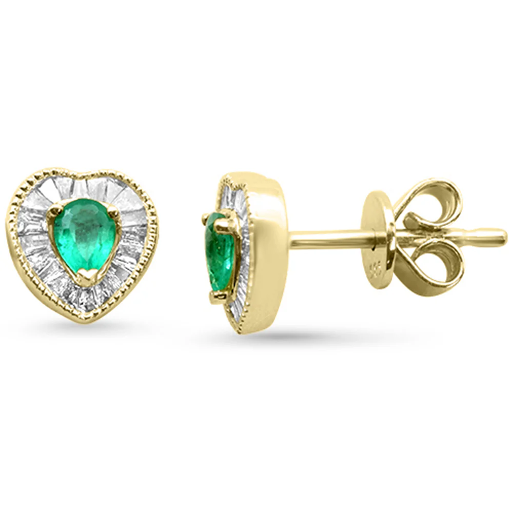 <span style="color:purple">SPECIAL!</span> .62ct G SI 14K Yellow Gold Diamond & Emerald Gemstone Heart Shape Earrings