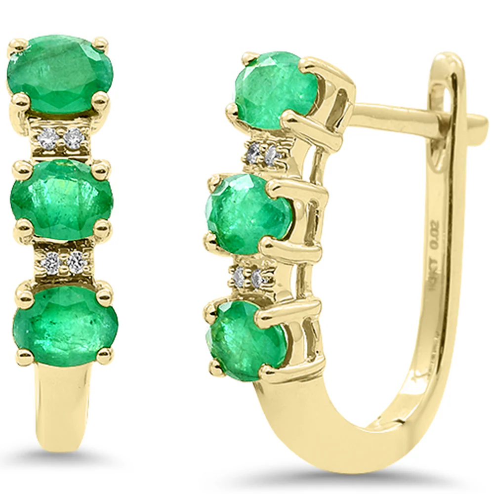 <span style="color:purple">SPECIAL!</span> .91ct G SI 14K Yellow Gold Diamond & Emerald Gemstone J Hoop Earrings