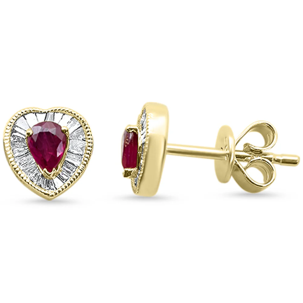 <span style="color:purple">SPECIAL!</span> .61ct G SI 14K Yellow Gold Diamond & Ruby Gemstone Heart Shape Earrings