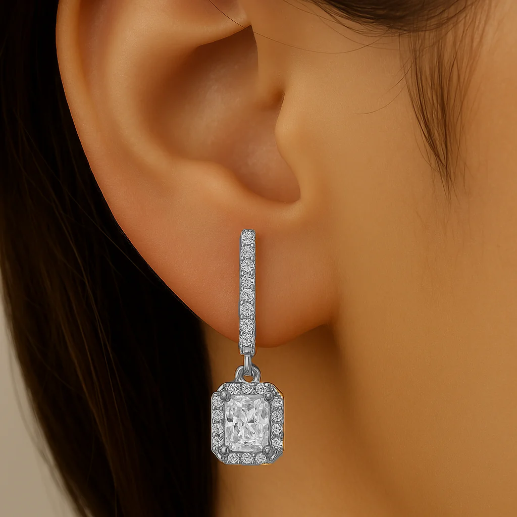 <span style="color:purple">SPECIAL!</span> 1.01ct G SI 14K White Gold Diamond Radiant Diamond Hoop Earrings - Image 2