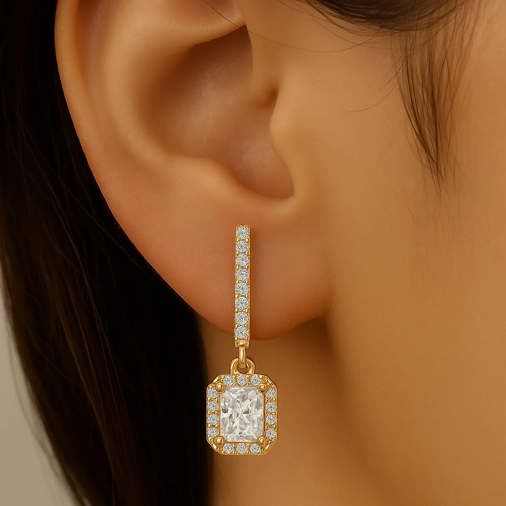 <span style="color:purple">SPECIAL!</span> .82ct G SI 14K Yellow Gold Diamond Radiant Diamond Hoop Earrings - Image 2
