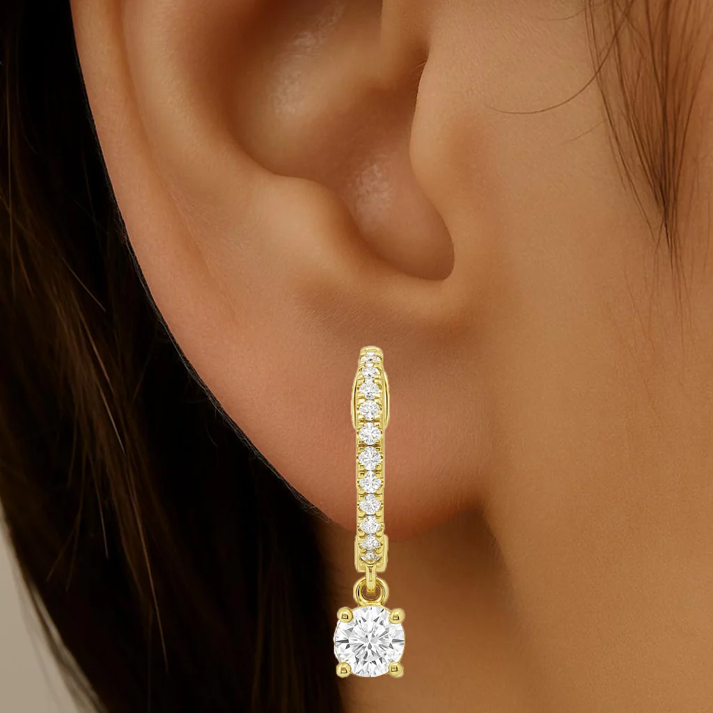 <span style="color:purple">SPECIAL!</span> .33ctct G SI 14K Yellow Gold Diamond Hoop Huggie Earrings - Image 2