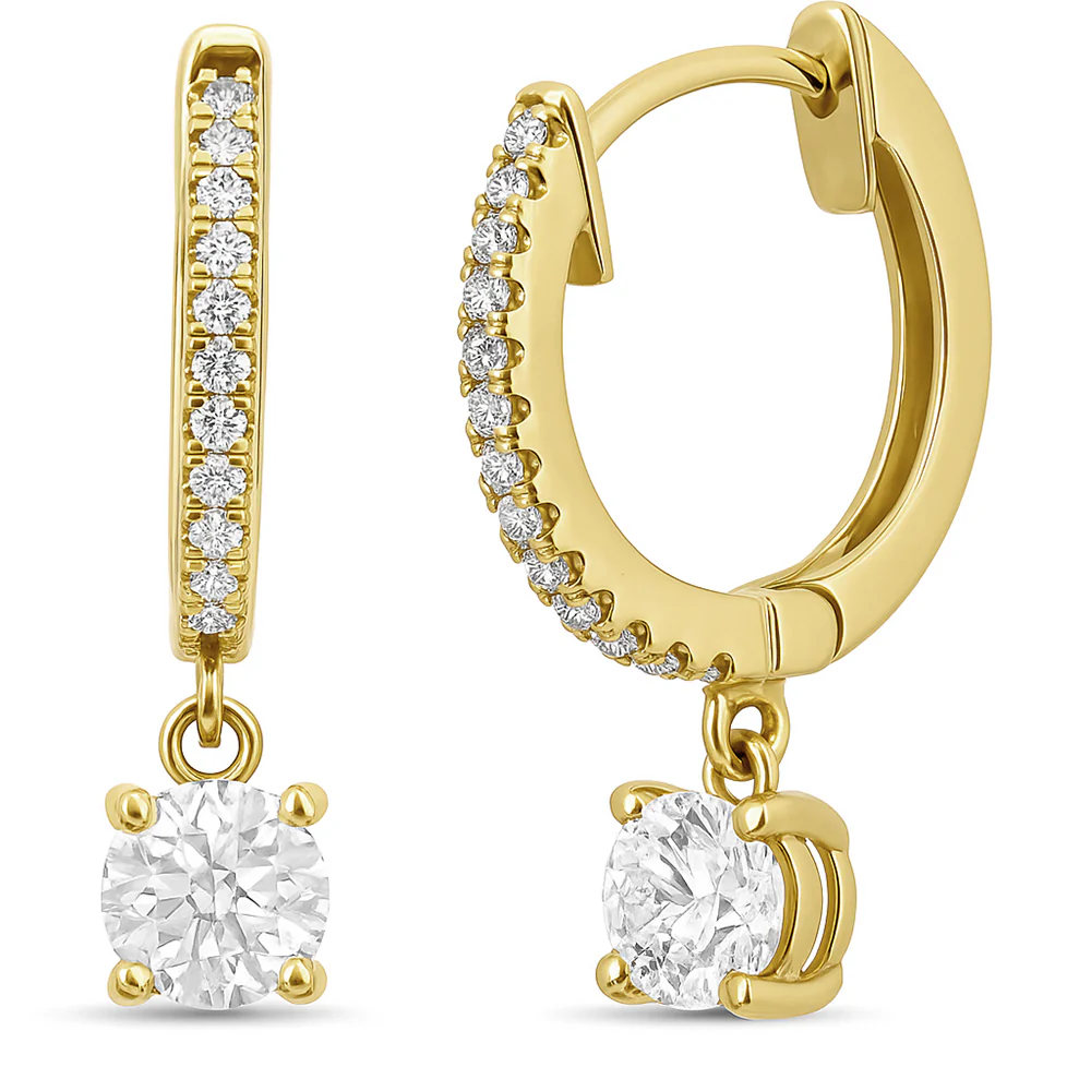 <span style="color:purple">SPECIAL!</span> .55ct G SI 14K Yellow Gold Diamond Hoop Huggie Dangle Earrings