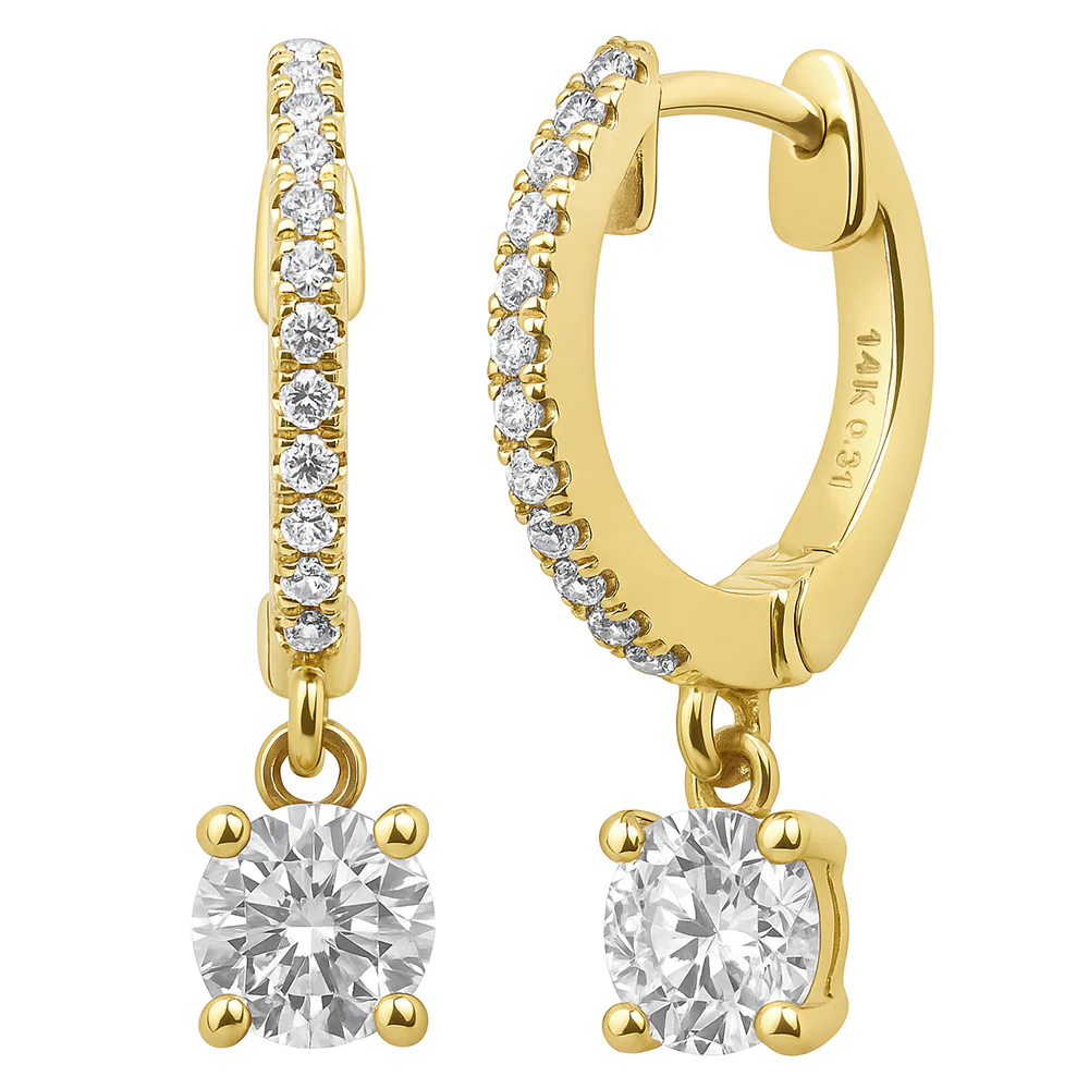 <span style="color:purple">SPECIAL!</span> .67ct G SI 14K Yellow Gold Diamond Hoop Huggie Dangle Earrings