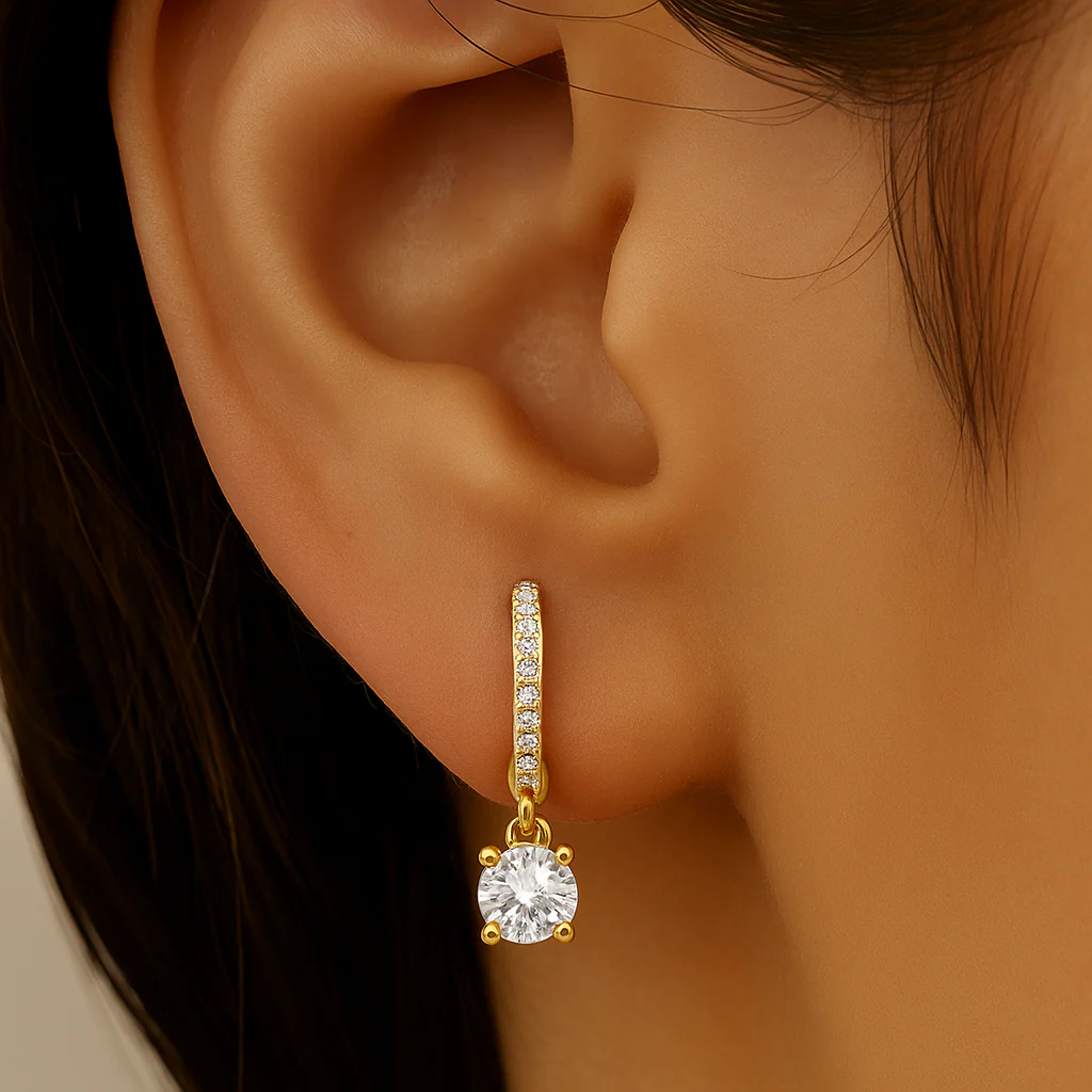 <span style="color:purple">SPECIAL!</span> .67ct G SI 14K Yellow Gold Diamond Hoop Huggie Dangle Earrings - Image 2