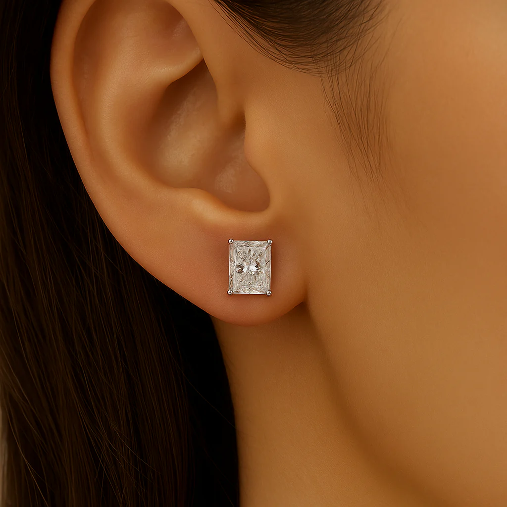 <span style="color:purple">SPECIAL!</span> 1.02ct G SI 14K White Gold Diamond Radiant Cut Solitaire Stud Earrings - Image 2