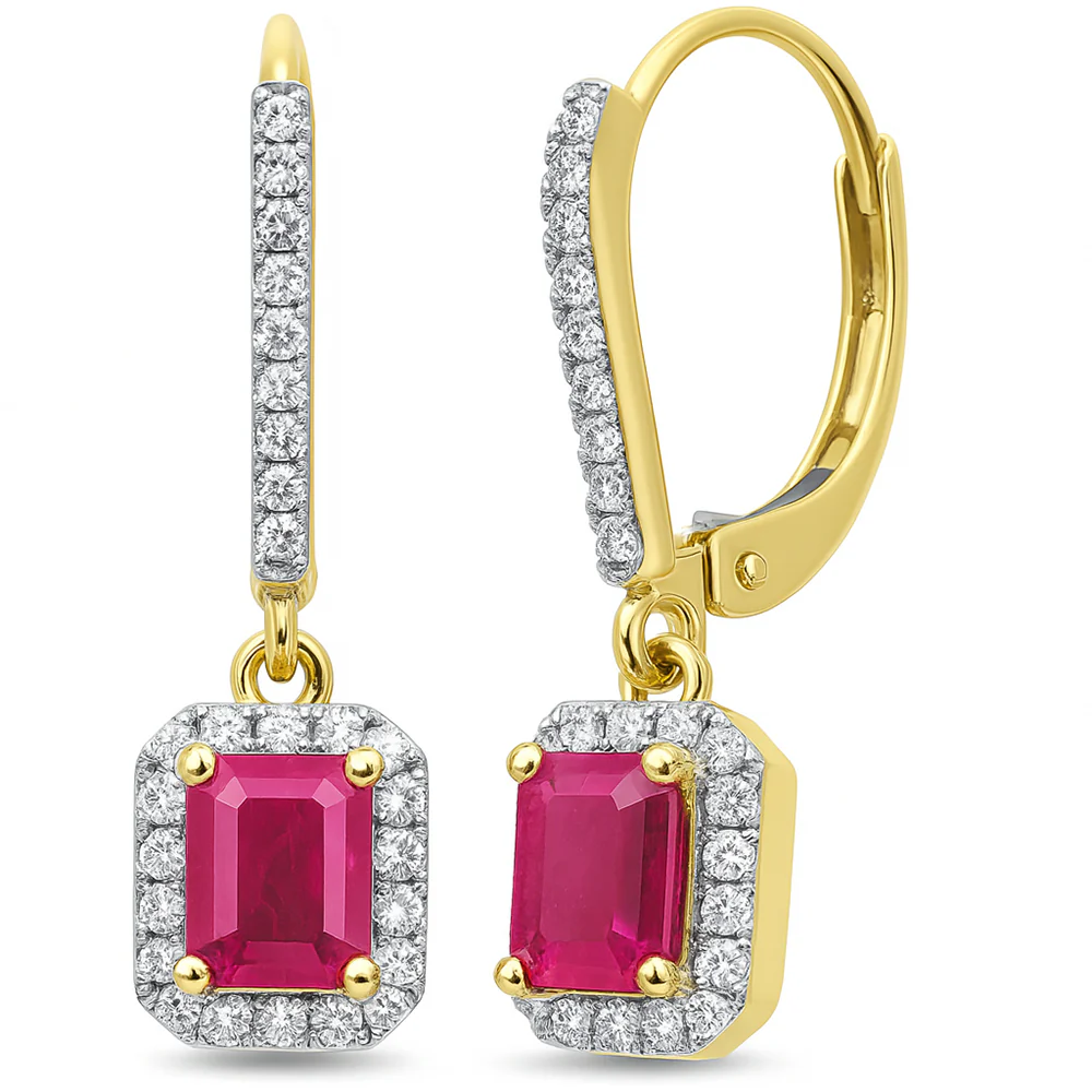 <span style="color:purple">SPECIAL!</span>1.15ct G SI 14K Yellow Gold Diamond & Ruby Gemstone Lever Back Earrings