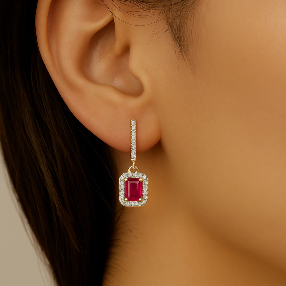 <span style="color:purple">SPECIAL!</span>1.15ct G SI 14K Yellow Gold Diamond & Ruby Gemstone Lever Back Earrings - Image 2