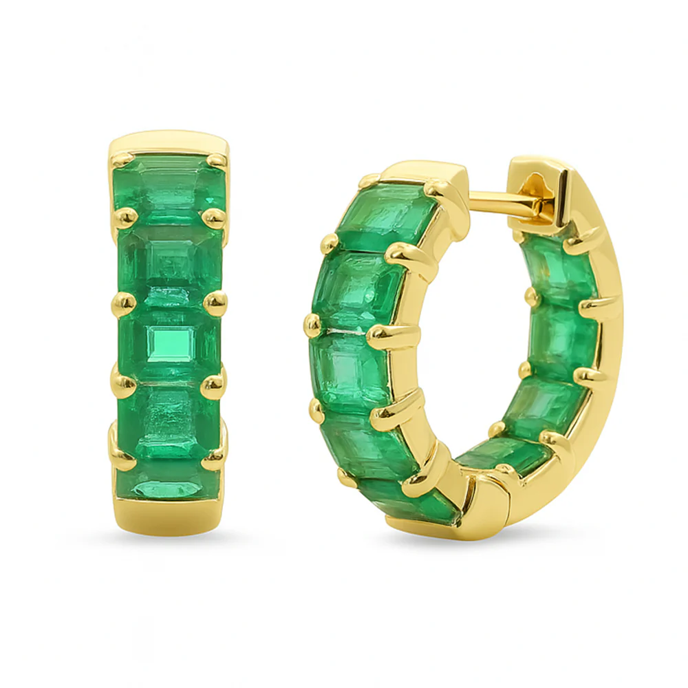 <span style="color:purple">SPECIAL!</span> 4.50ct G SI 14K Yellow Gold Emerald Cut Emerald Gemstones Hoop Huggie Earrings