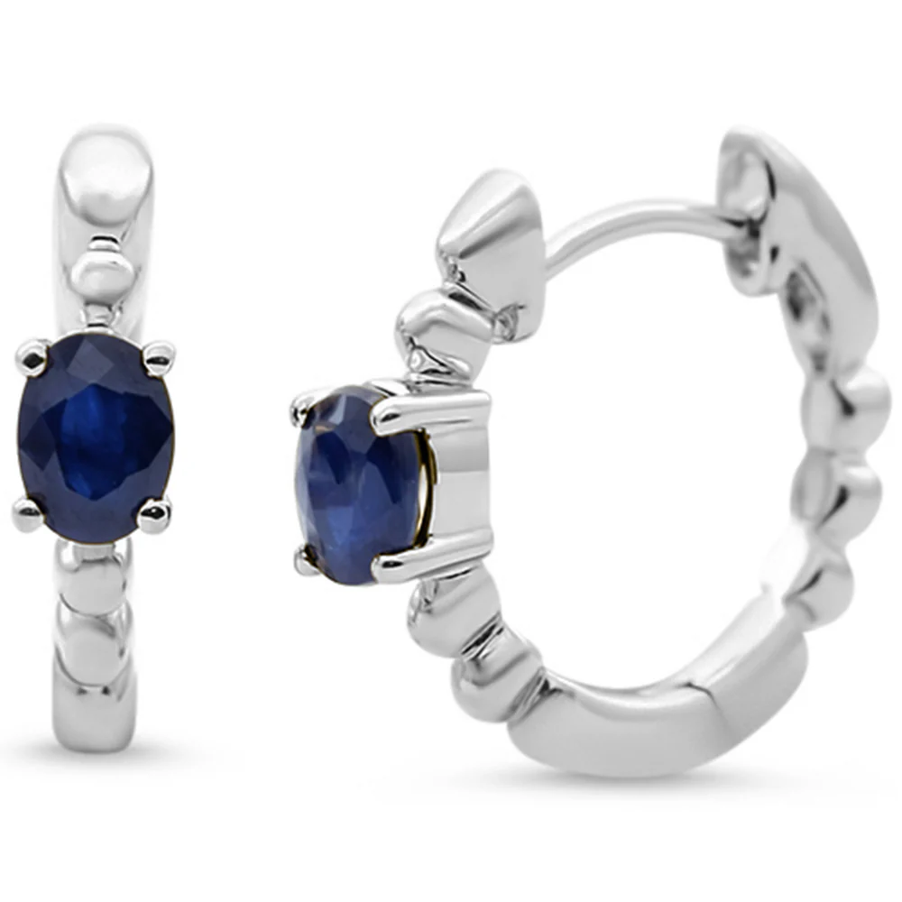 <span style="color:purple">SPECIAL!</span> .55ct 14K White Gold Blue Sapphire Gemstone Hoop Earrings