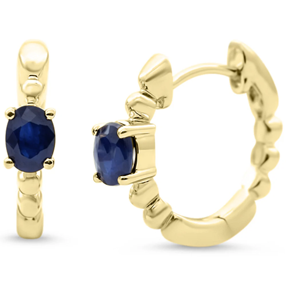 <span style="color:purple">SPECIAL!</span>.46ct 14K Yellow Gold Blue Sapphire Gemstone Hoop Earrings