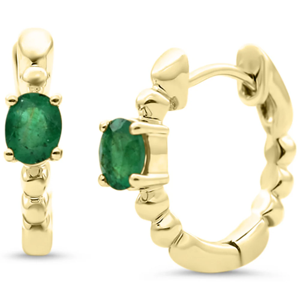 <span style="color:purple">SPECIAL!</span> .29ct 14K Yellow Gold Emerald Gemstone Hoop Earrings
