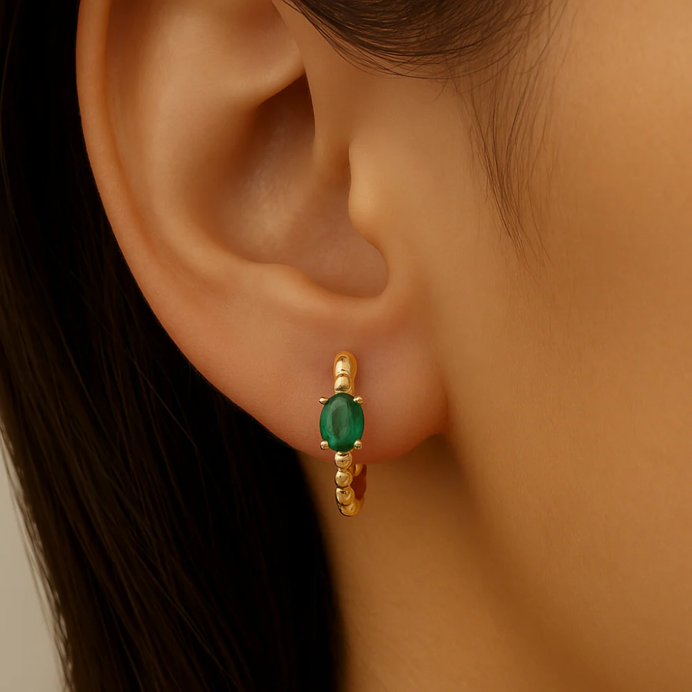 <span style="color:purple">SPECIAL!</span> .29ct 14K Yellow Gold Emerald Gemstone Hoop Earrings - Image 2