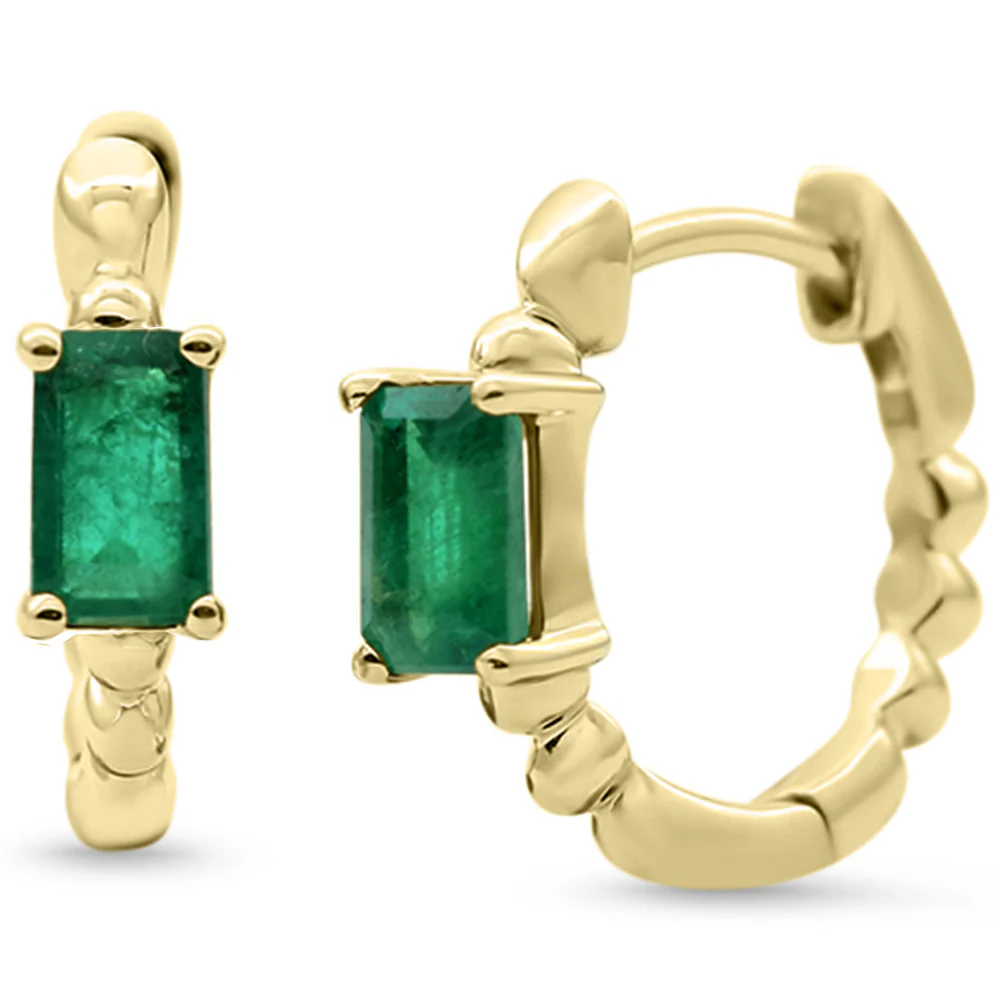 <span style="color:purple">SPECIAL!</span>.68ct 14K Yellow Gold Emerald Gemstone Hoop Earrings