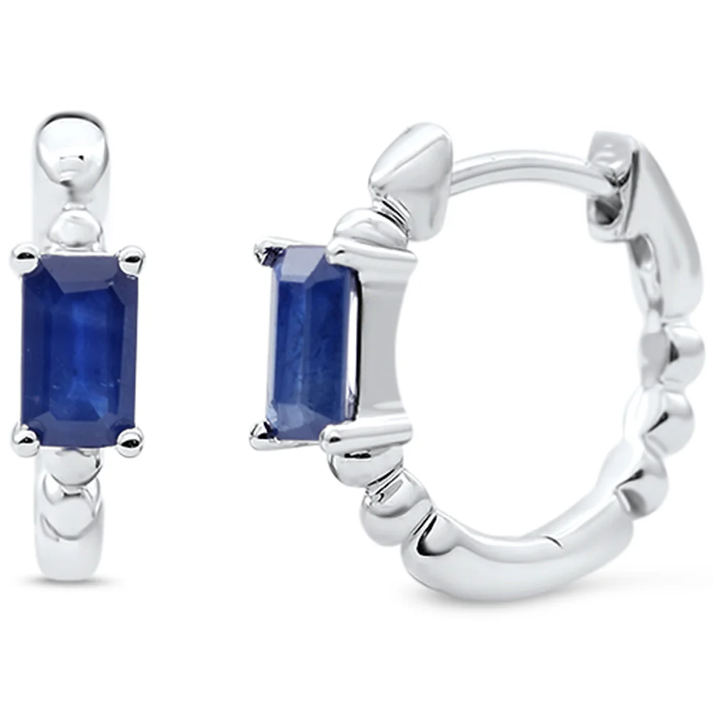 <span style="color:purple">SPECIAL!</span>.65ct 14K White Gold Blue Sapphire Gemstone Hoop Earrings