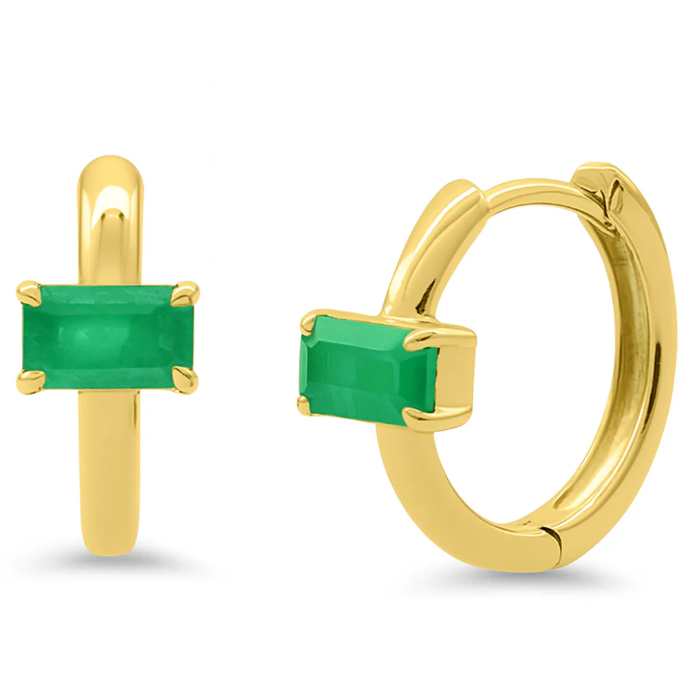 <span style="color:purple">SPECIAL!</span>.52ct 14K Yellow Gold Emerald Gemstone Petite Hoop Earrings