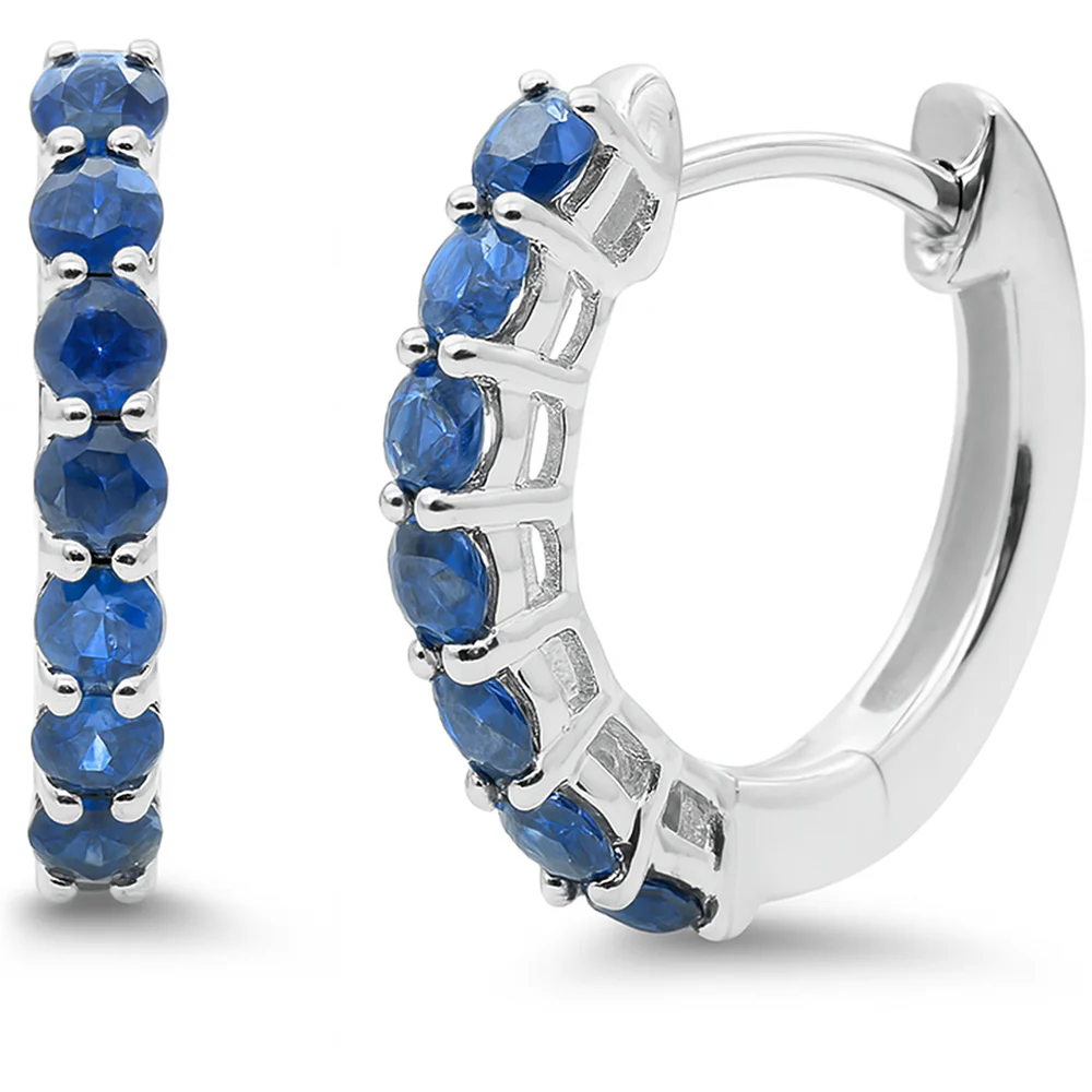 <span style="color:purple">SPECIAL!</span>.71ct 14K White Gold Blue Sapphire Gemstone Hoop Earrings
