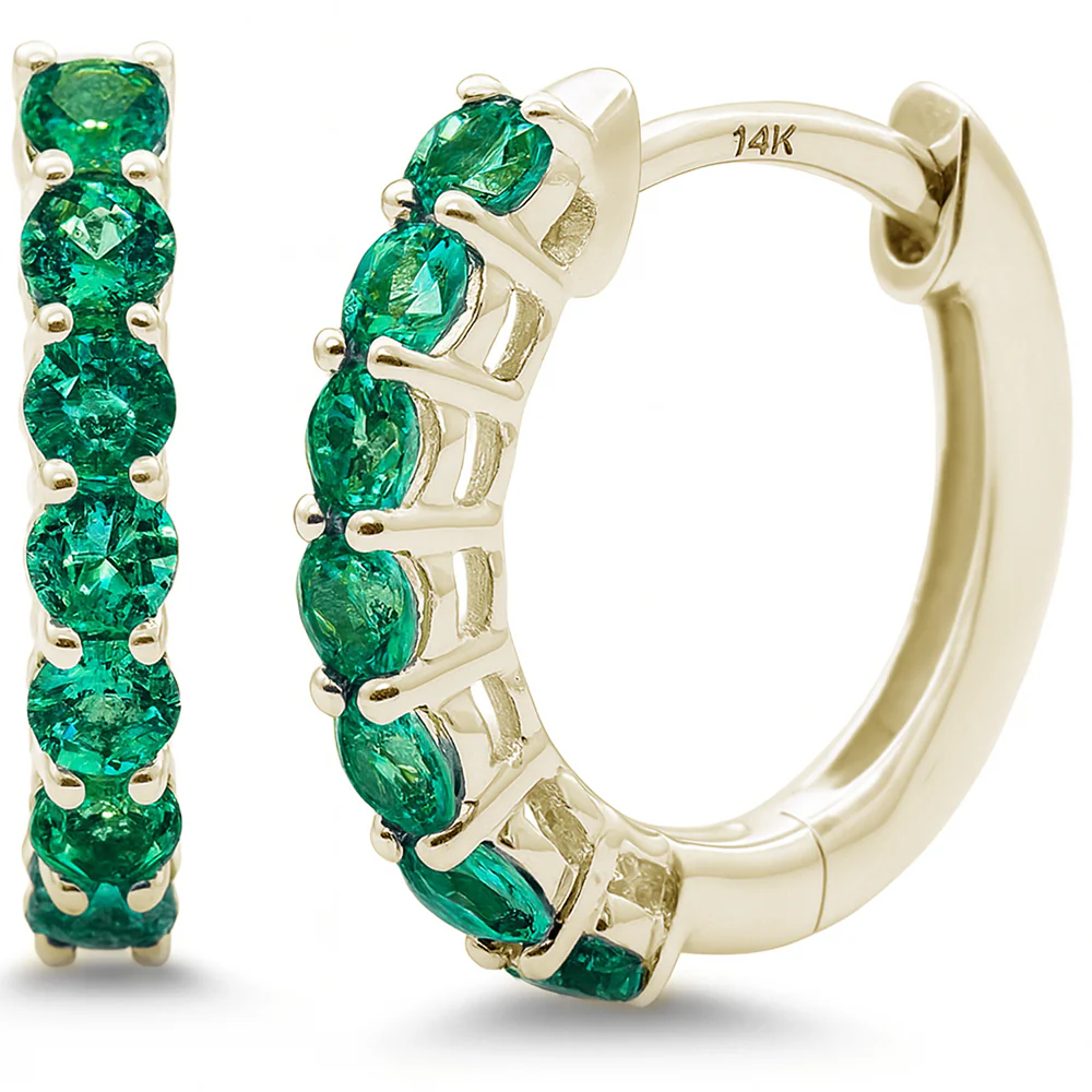 <span style="color:purple">SPECIAL!</span> .54ct 14K Yellow Gold Emerald Gemstone Hoop Earrings