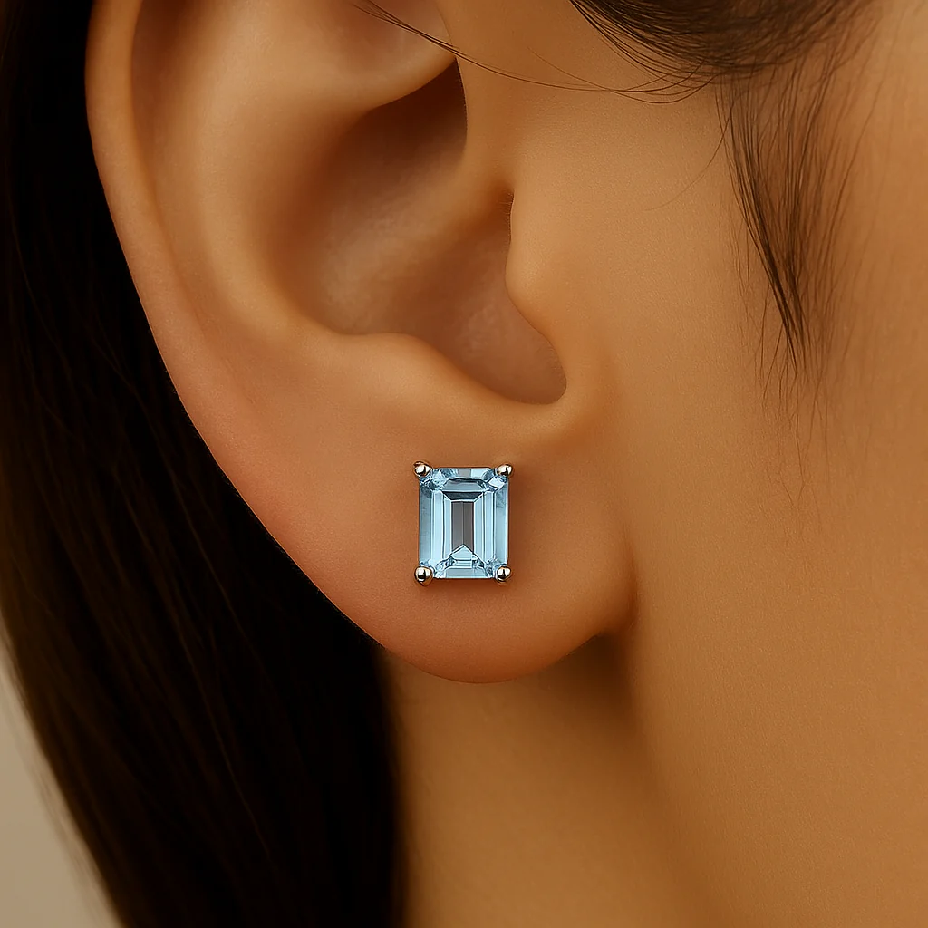 <span style="color:purple">SPECIAL!</span> 1.61ct G SI 14K White Gold Aquamarine Gemstone Stud Earrings - Image 2