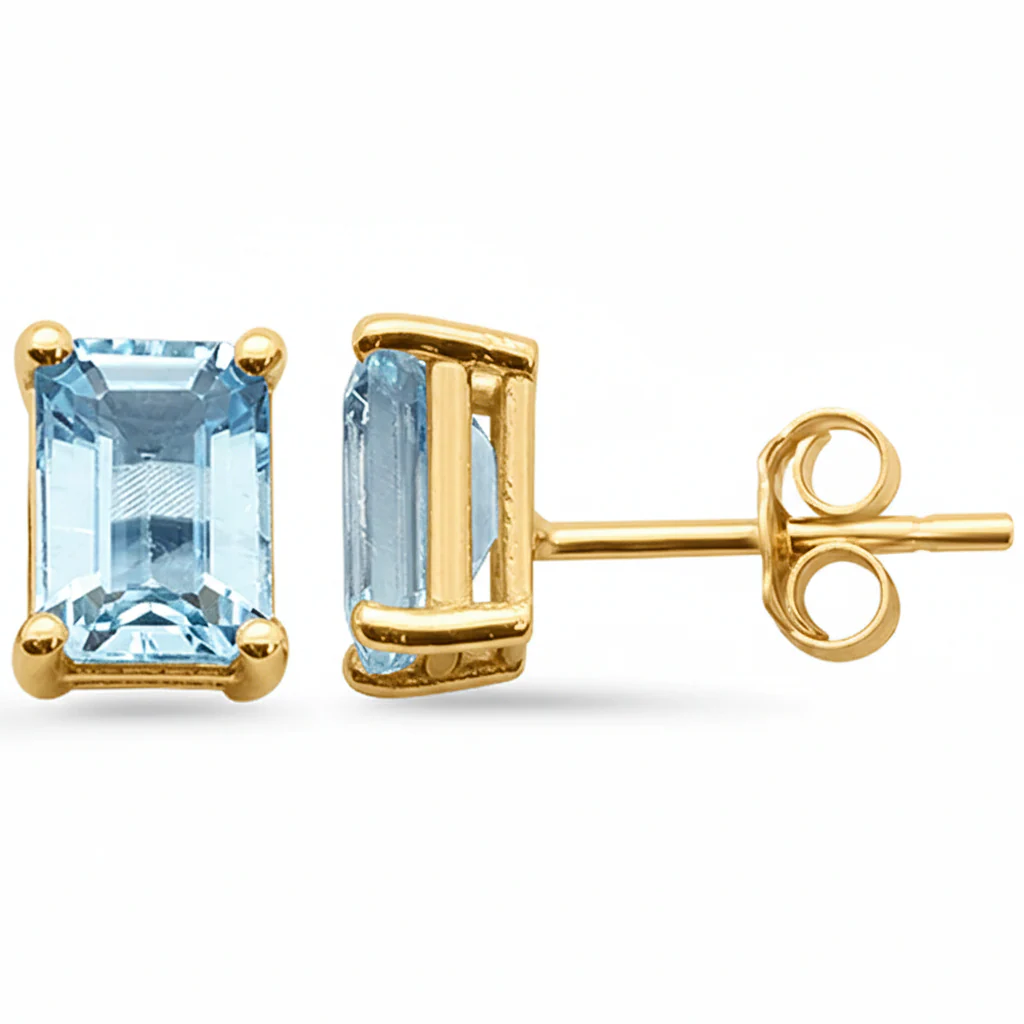 <span style="color:purple">SPECIAL!</span> 1.86ct G SI 14K Yellow Gold Aquamarine Gemstone Stud Earrings