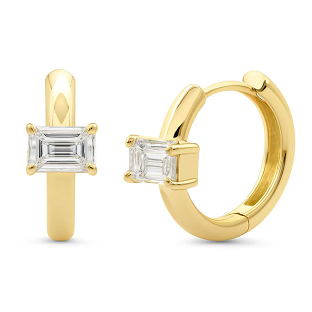 <span style="color:purple">SPECIAL!</span> .50ct G SI 14K Yellow Gold Emerald Cut Diamond Huggie Hoop Earrings