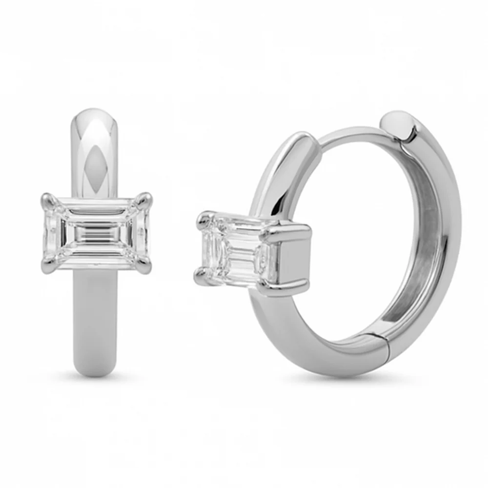 <span style="color:purple">SPECIAL!</span> .50ct G SI 14K White Gold Emerald Cut Diamond Huggie Hoop Earrings