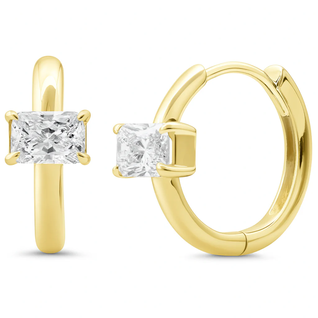 <span style="color:purple">SPECIAL!</span> .50ct G SI 14K Yellow Gold Radiant Cut Diamond Hoop Huggie Earrings