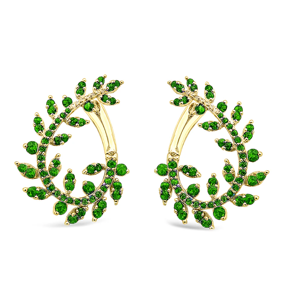 <span style="color:purple">SPECIAL!</span> 1.07ct G SI 14K Yellow Gold Emerald Gemstone Olive Branch Ear Crawler Earrings