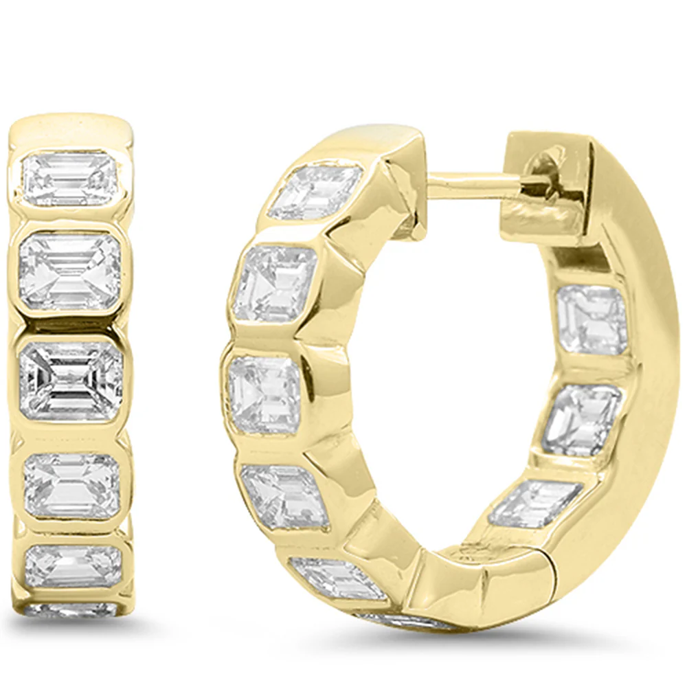 <span style="color:purple">SPECIAL!</span> 1.56ct G SI 14K Yellow Gold Bezel Set Emerald Cut Diamond Hoop Huggie Earrings