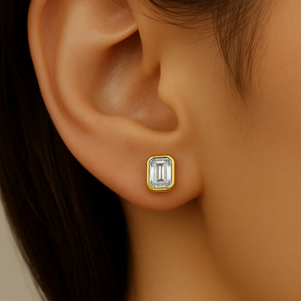<span style="color:purple">SPECIAL!</span> .29ct G SI 14K Yellow Gold Diamond Bezel Set Emerald Cut Diamond Earrings - Image 2