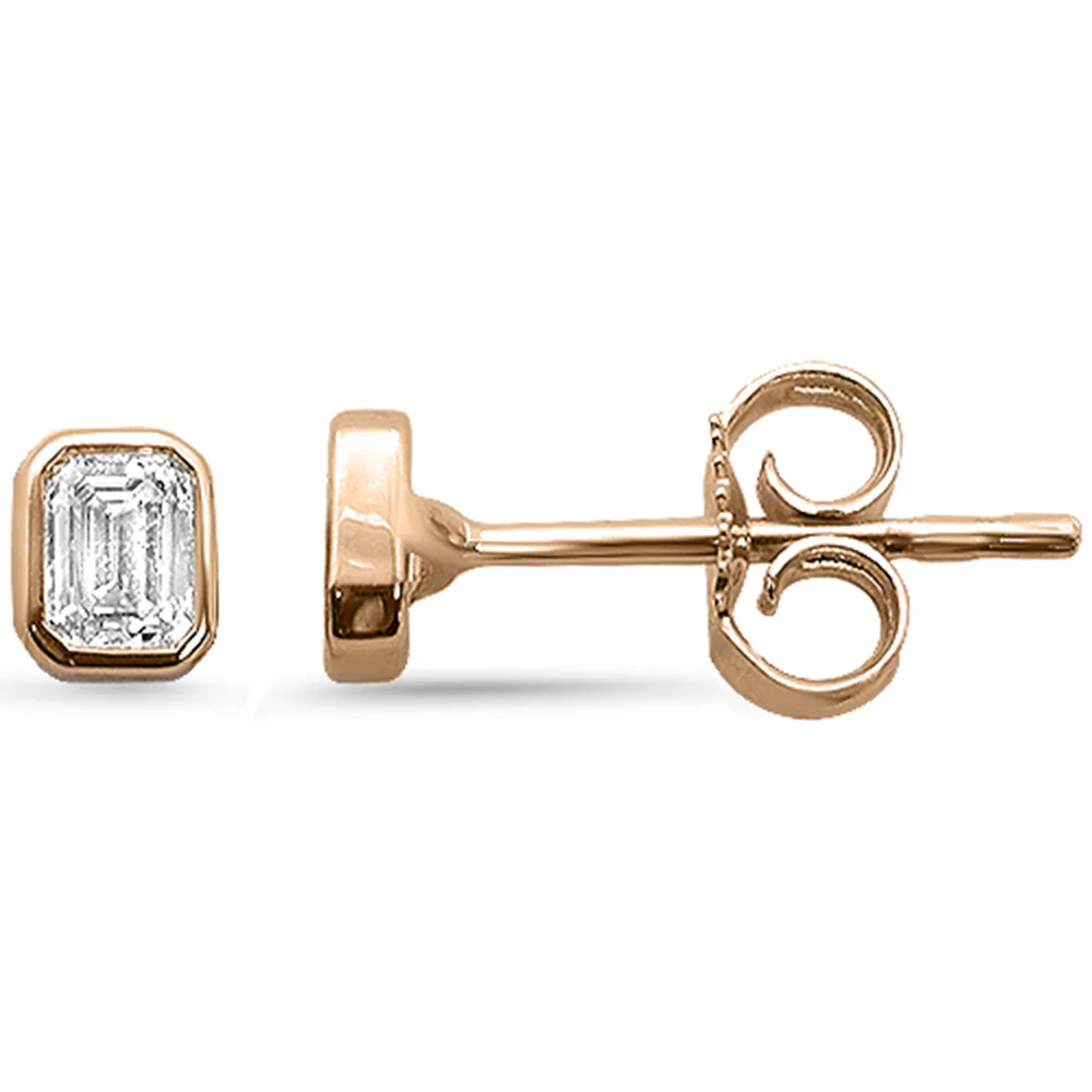 <span style="color:purple">SPECIAL!</span> .30ct G SI 14K Rose Gold Bezel Set Emerald Cut Diamond Stud Earrings