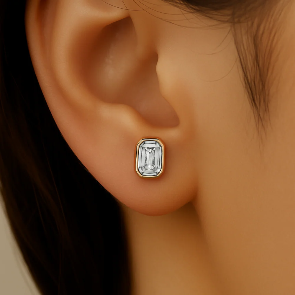 <span style="color:purple">SPECIAL!</span> .30ct G SI 14K Rose Gold Bezel Set Emerald Cut Diamond Stud Earrings - Image 2