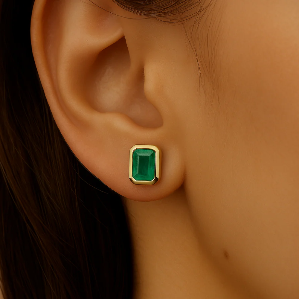 <span style="color:purple">SPECIAL!</span> 1.83ct G SI 14K Yellow Gold Bezel Set Emerald Gemstone Stud Earrings - Image 2
