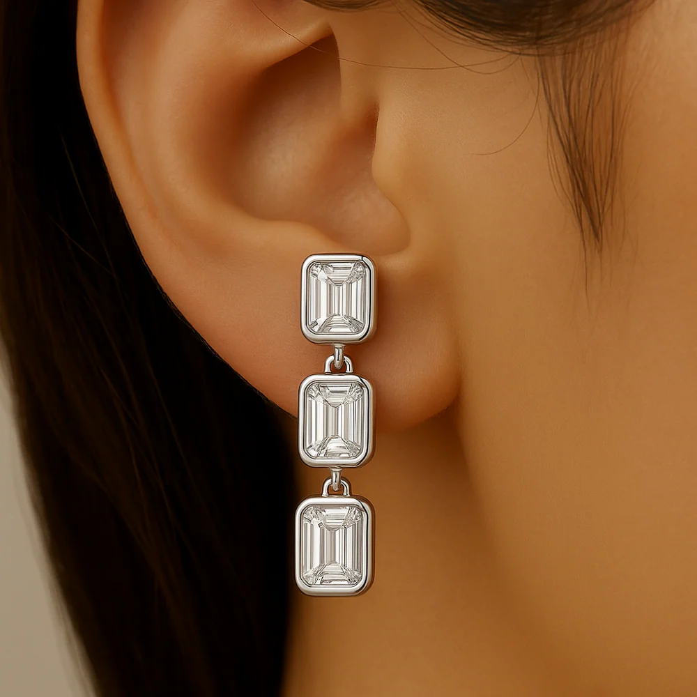 <span style="color:purple">SPECIAL!</span> .81ct G SI 14K White Gold Diamond Emerald Cut Diamond Drop Earrings - Image 2