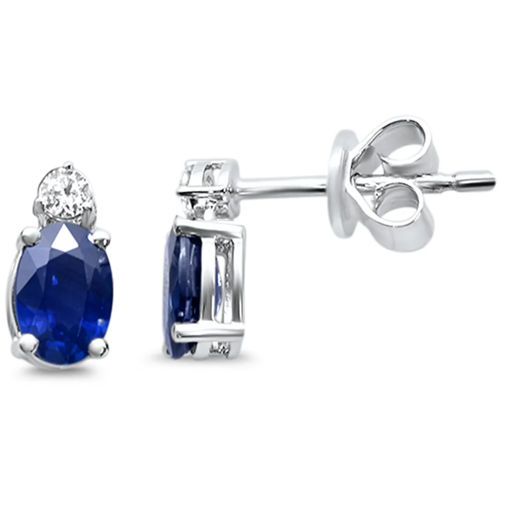 <span style="color:purple">SPECIAL!</span> 1.17ct G SI 14K White Gold Blue Sapphire Gemstone & Diamond Earrings
