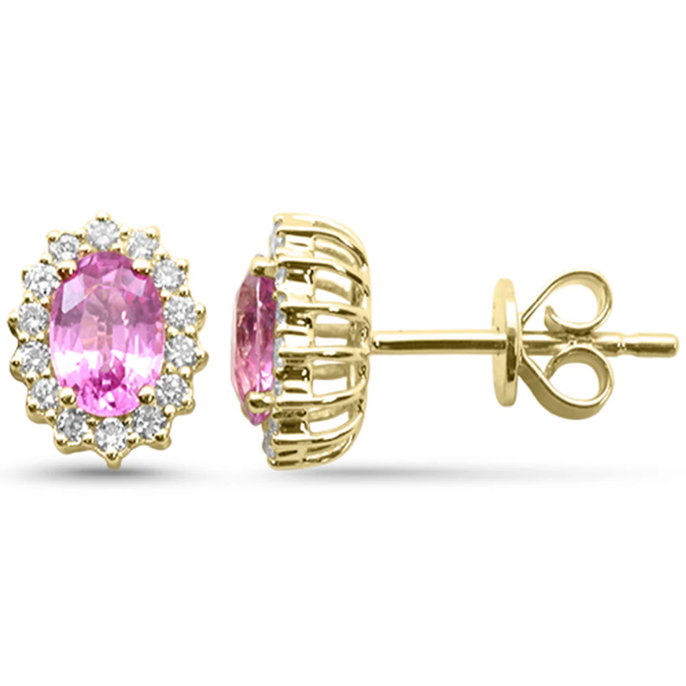 <span style="color:purple">SPECIAL!</span> 1.30ct G SI 14kt Yellow Gold Diamond & Pink Sapphire Gemstone Earrings