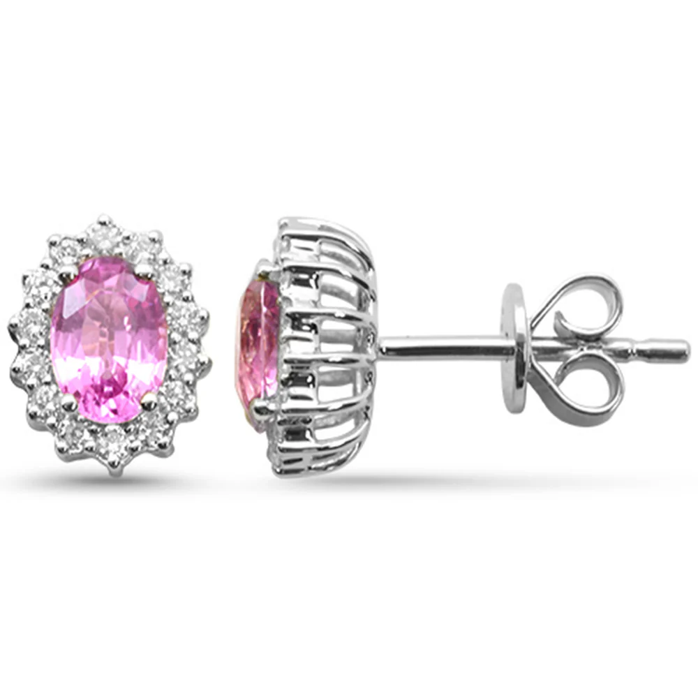 <span style="color:purple">SPECIAL!</span> 1.13ct G SI 14kt White Gold Diamond & Pink Sapphire Gemstone Earrings