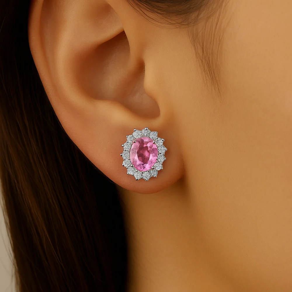<span style="color:purple">SPECIAL!</span> 1.13ct G SI 14kt White Gold Diamond & Pink Sapphire Gemstone Earrings - Image 2
