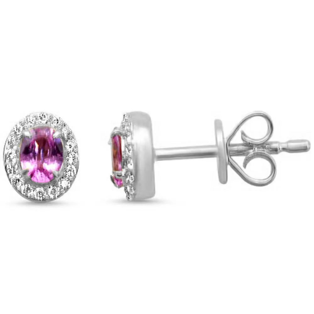 .54ct G SI 14kt White Gold Diamond & Pink Sapphire Gemstone Earrings
